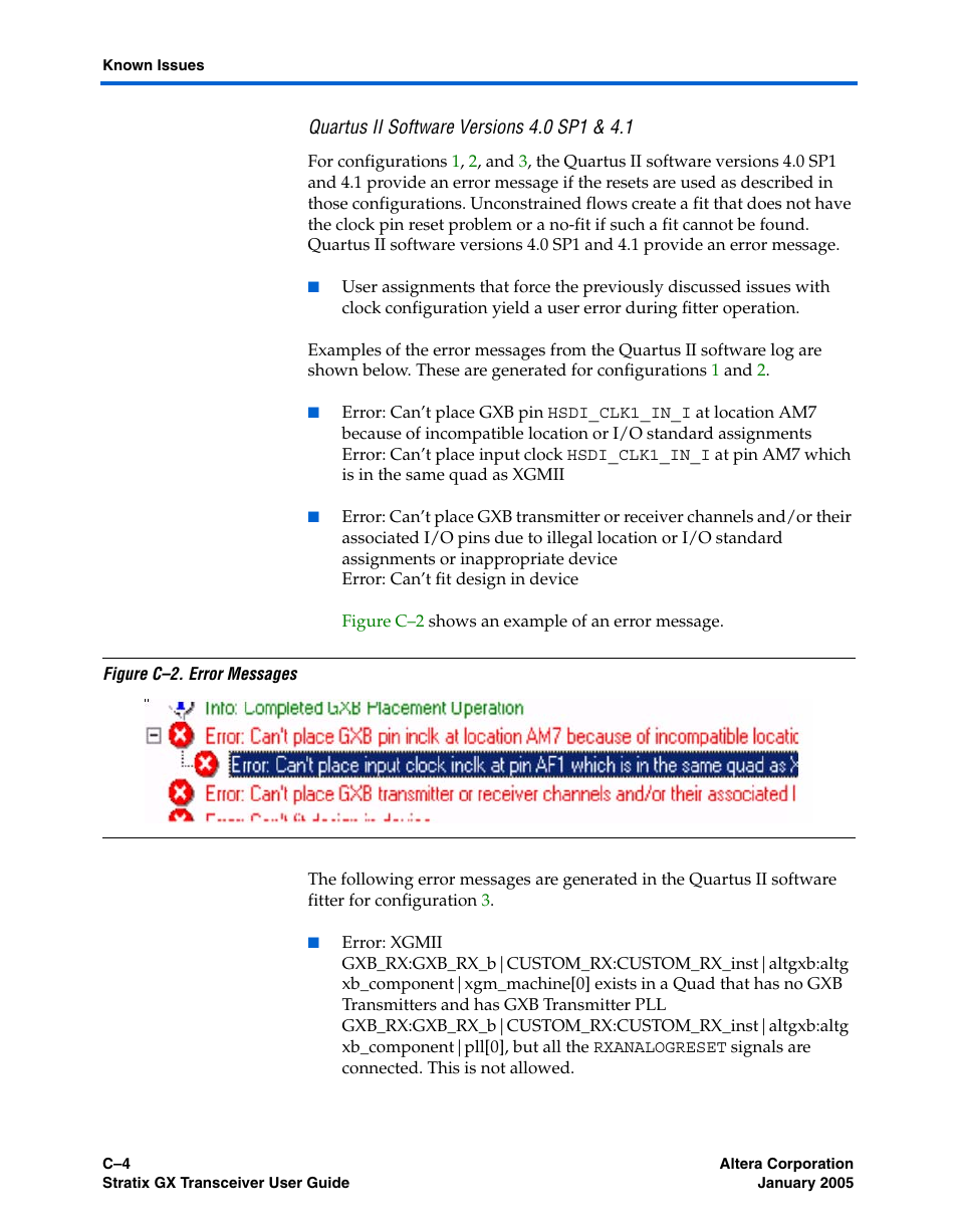 Quartus ii software versions 4.0 sp1 & 4.1 | Altera Stratix GX Transceiver User Manual | Page 314 / 318