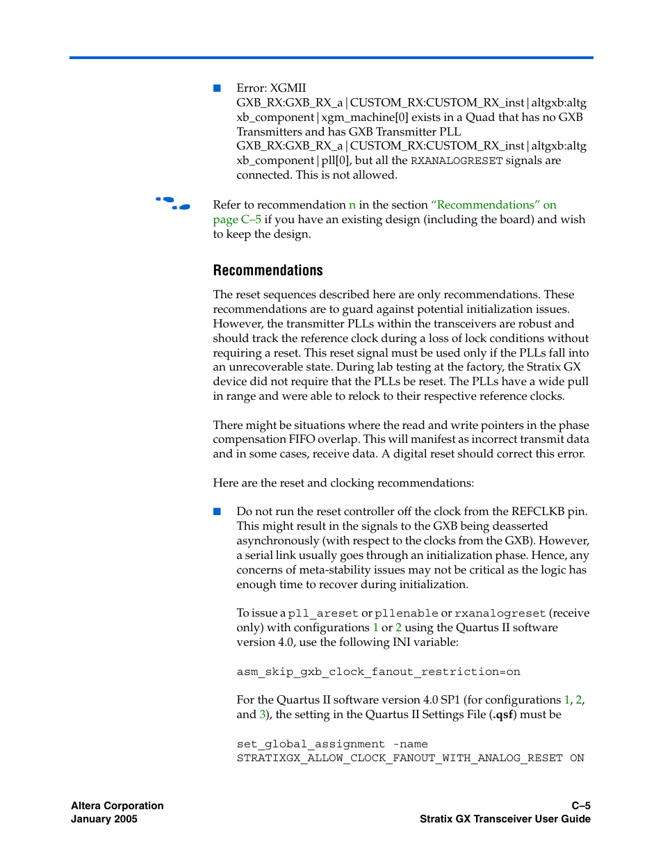 Recommendations | Altera Stratix GX Transceiver User Manual | Page 315 / 318