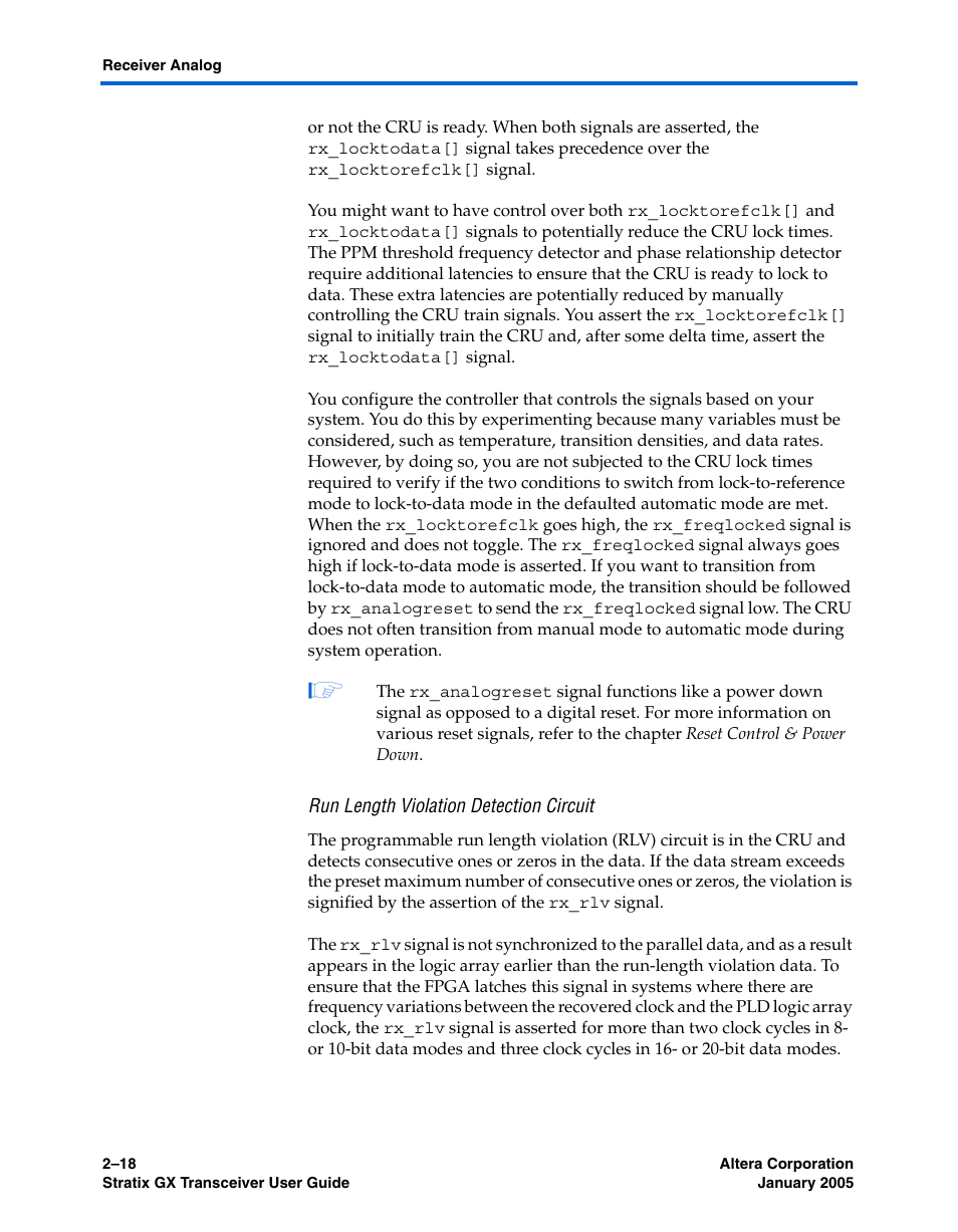 Run length violation detection circuit | Altera Stratix GX Transceiver User Manual | Page 36 / 318