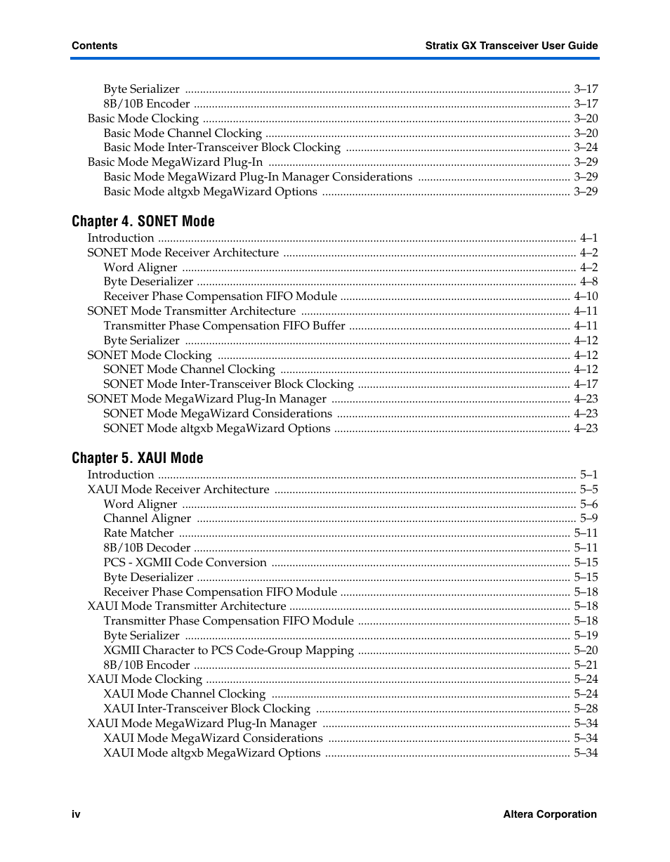 Altera Stratix GX Transceiver User Manual | Page 4 / 318
