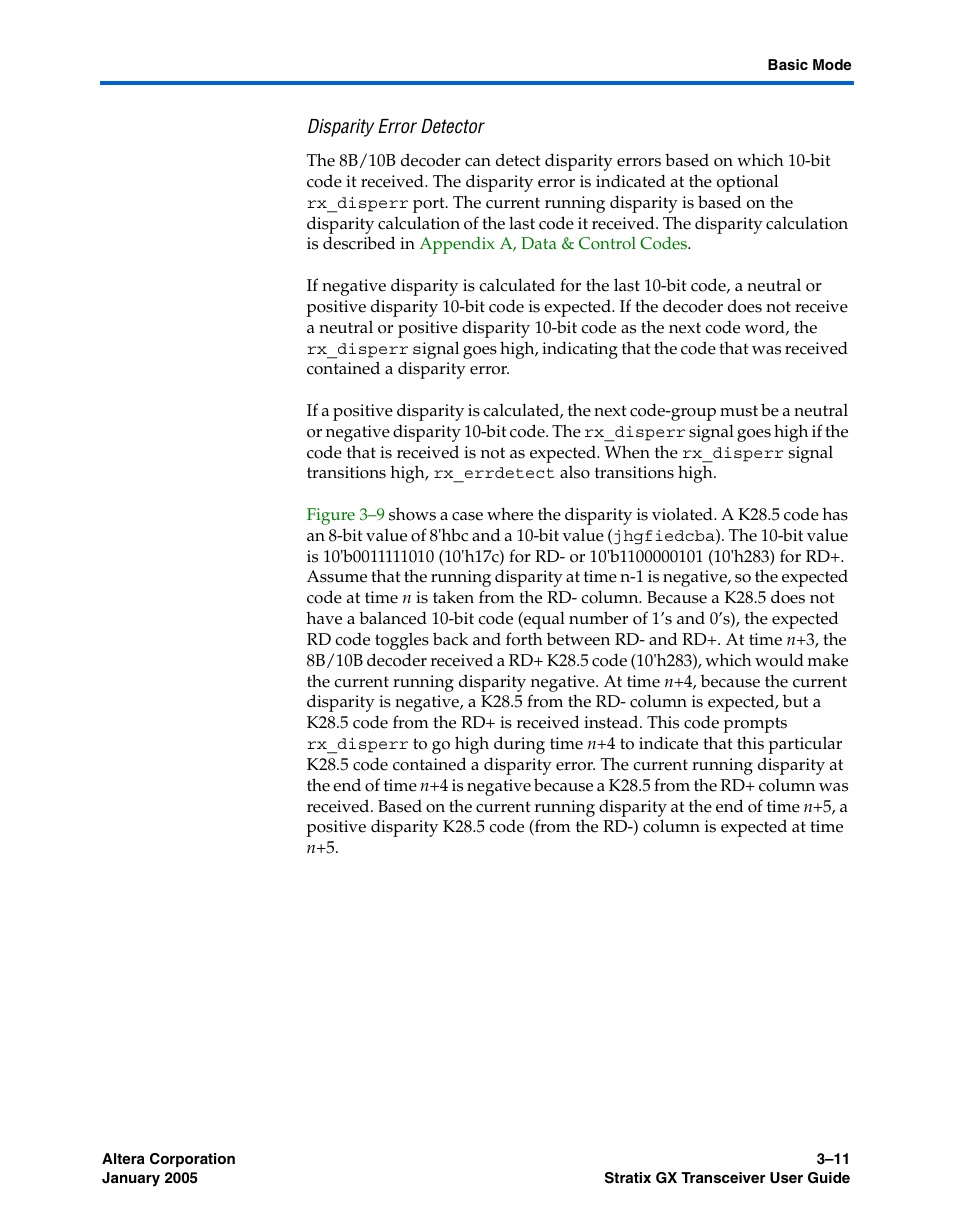 Disparity error detector | Altera Stratix GX Transceiver User Manual | Page 57 / 318