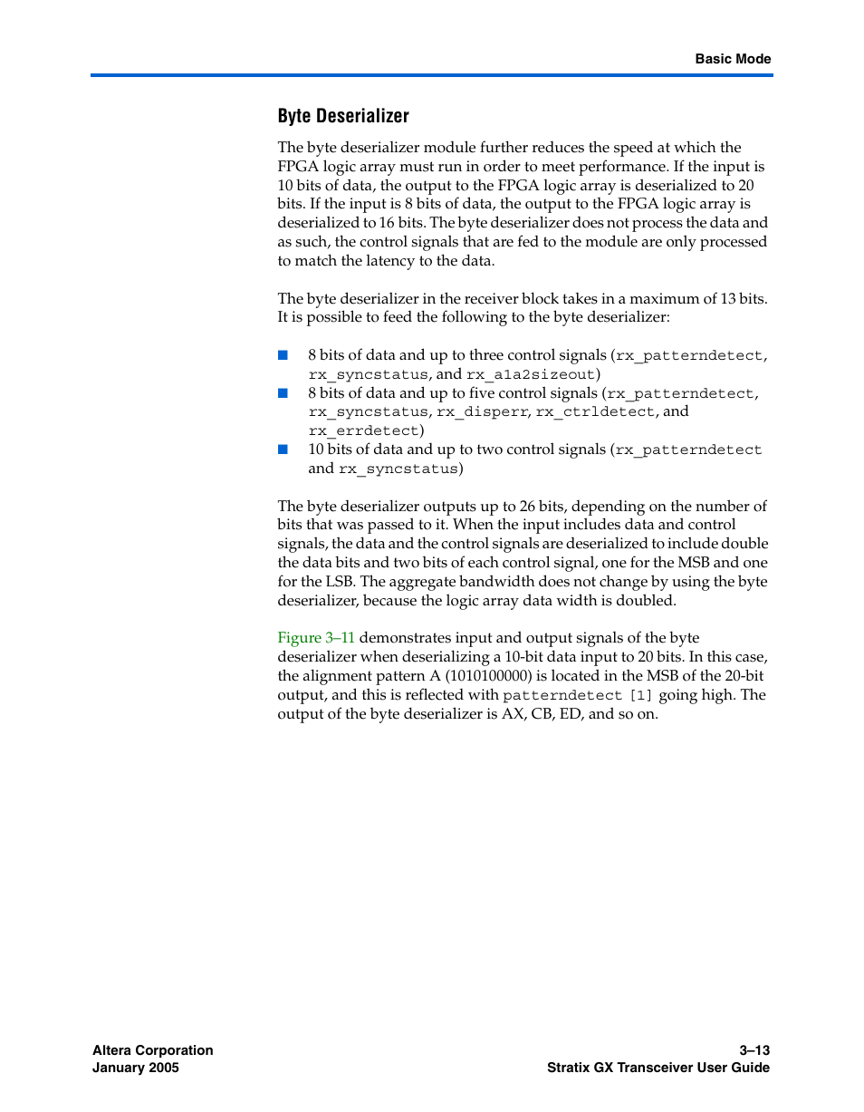Byte deserializer | Altera Stratix GX Transceiver User Manual | Page 59 / 318