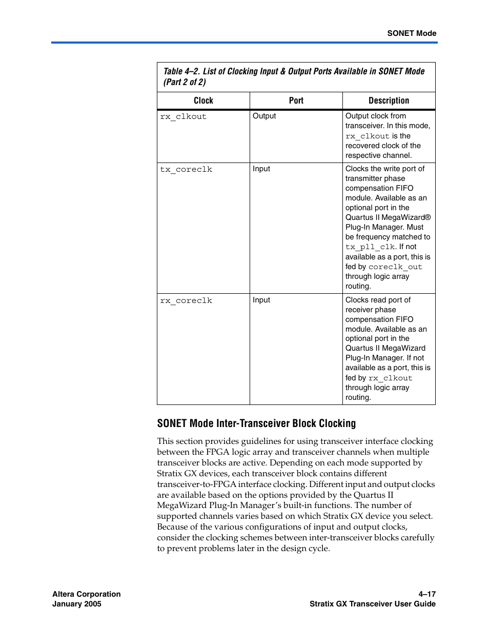 Sonet mode inter-transceiver block clocking | Altera Stratix GX Transceiver User Manual | Page 99 / 318