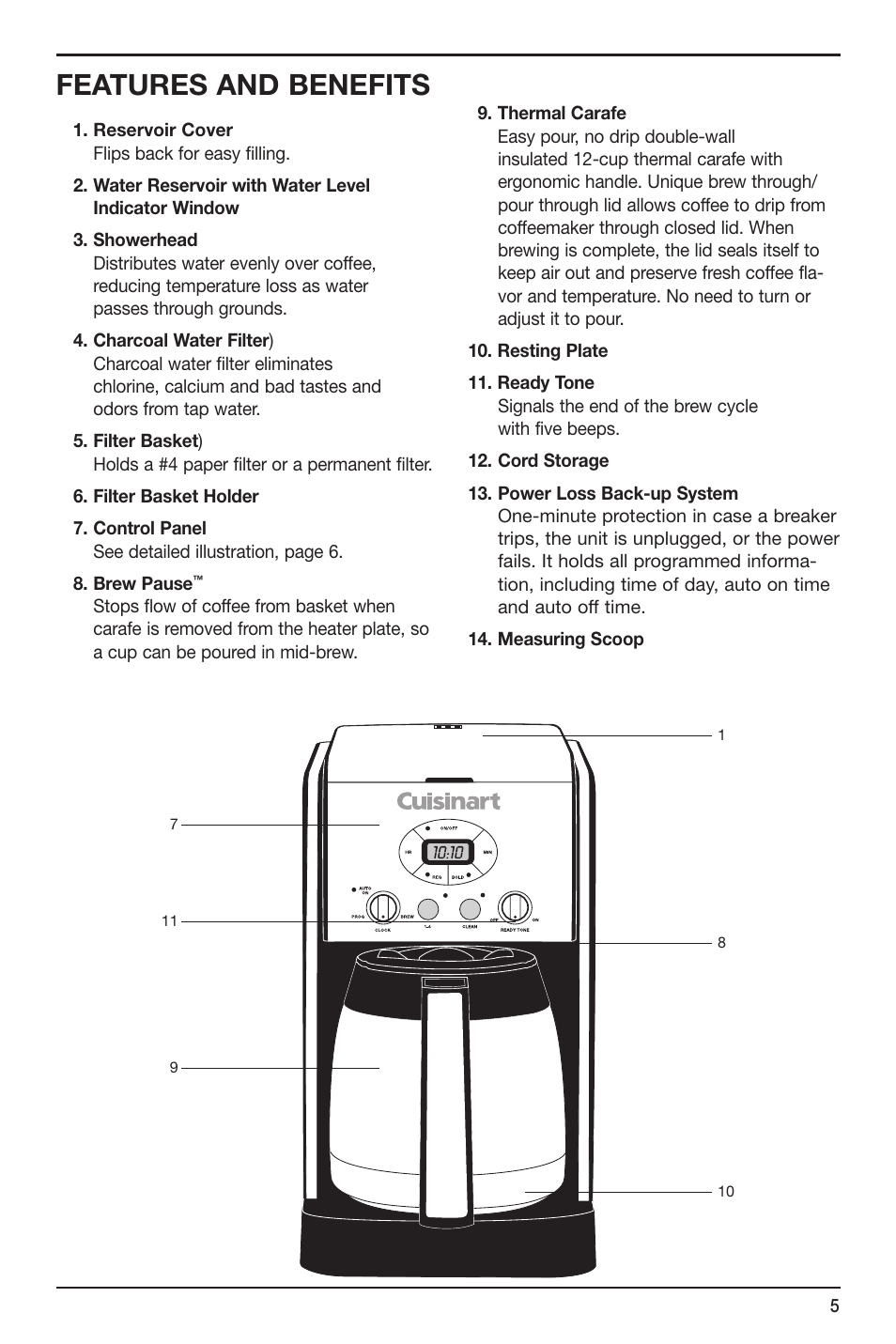 Features and benefits | Cuisinart BREW CENTRAL DCC-2700 User Manual | Page 5 / 12