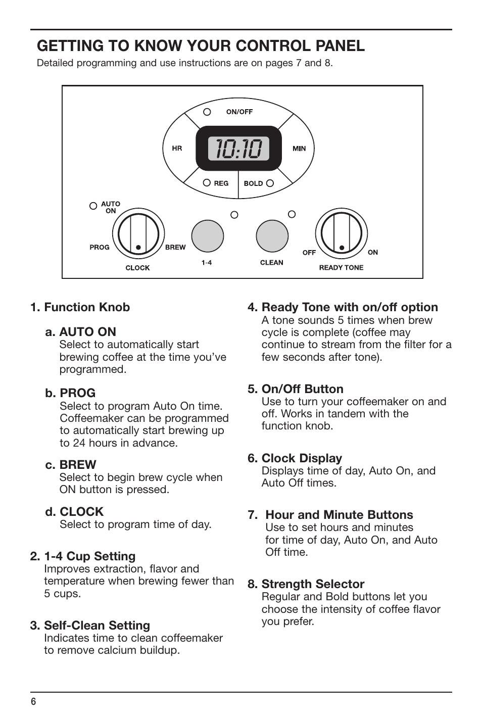 Getting to know your control panel | Cuisinart BREW CENTRAL DCC-2700 User Manual | Page 6 / 12