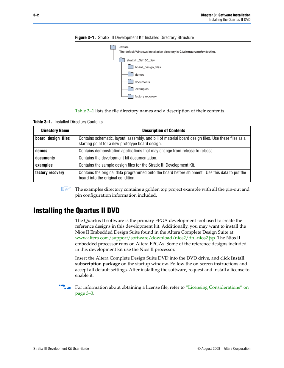 Installing the quartus ii dvd, Installing the quartus ii dvd –2, E shown in | Figure 3–1, For the | Altera Stratix III User Manual | Page 12 / 34