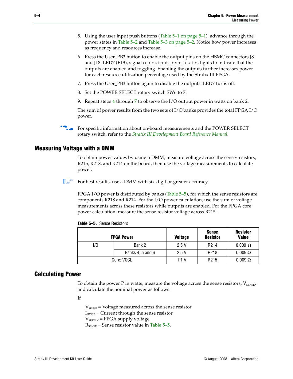 Measuring voltage with a dmm, Calculating power | Altera Stratix III User Manual | Page 22 / 34