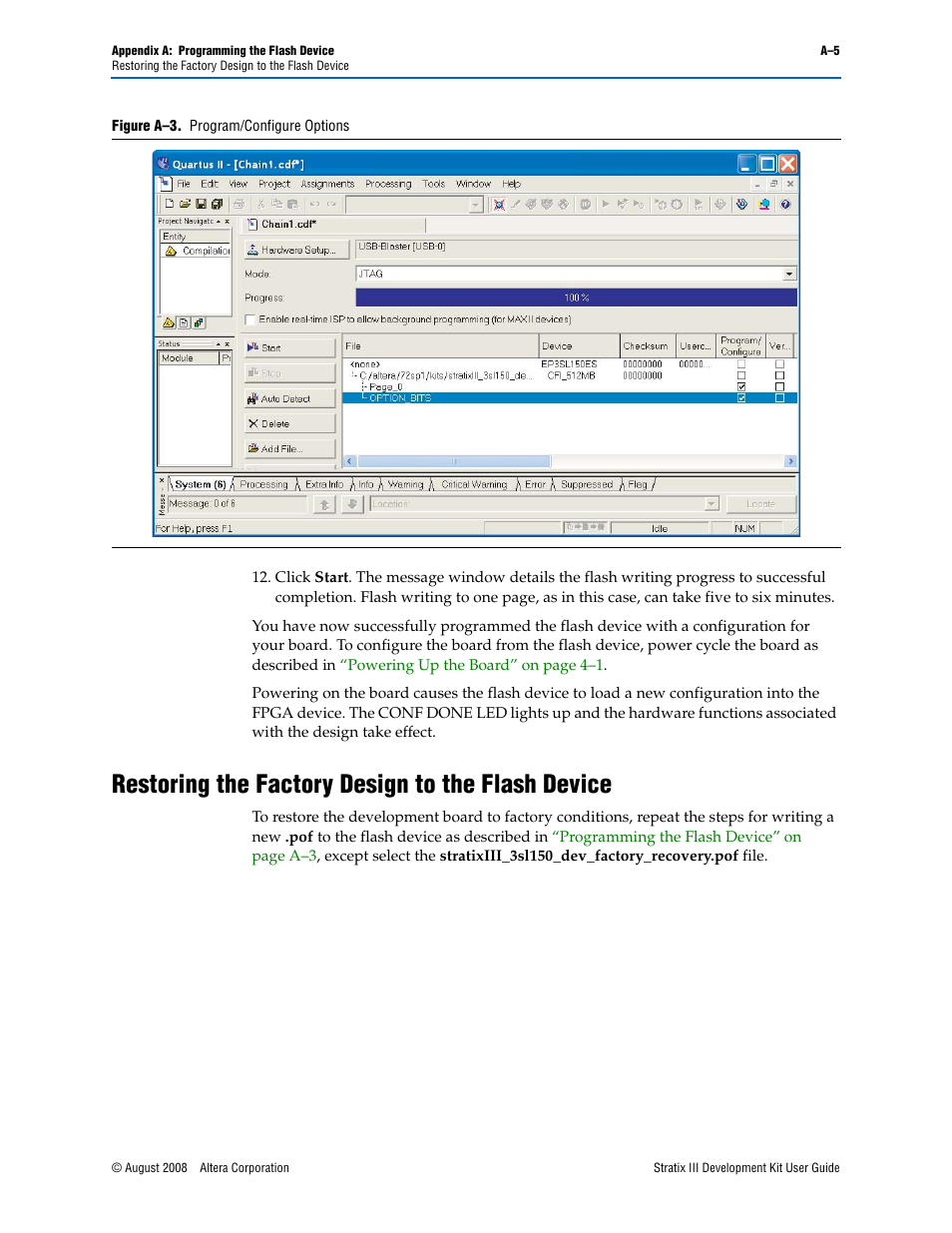 Restoring the factory design to the flash device | Altera Stratix III User Manual | Page 31 / 34