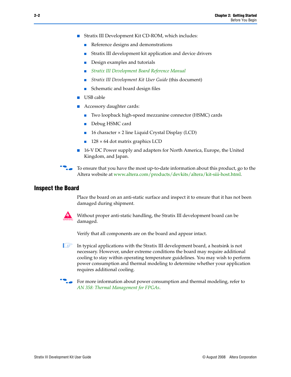 Inspect the board, Inspect the board –2 | Altera Stratix III User Manual | Page 8 / 34