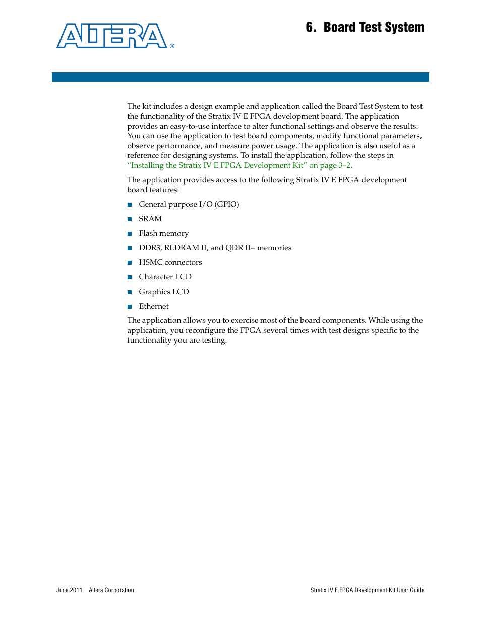 Board test system, Chapter 6. board test system | Altera Stratix IV E FPGA User Manual | Page 27 / 58