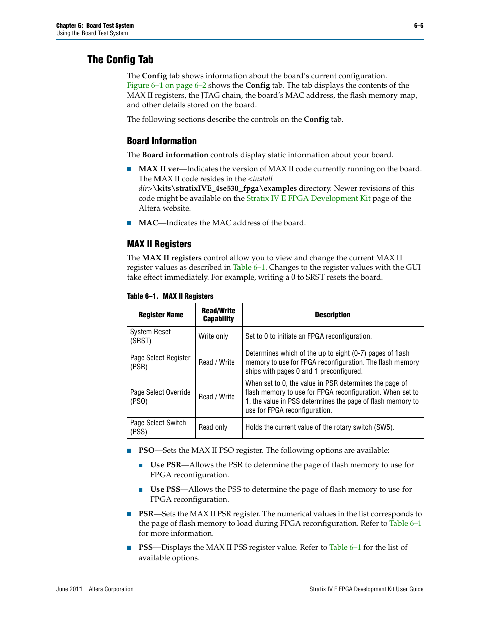 The config tab, The config tab –5, Board information –5 max ii registers –5 | Board information, Max ii registers | Altera Stratix IV E FPGA User Manual | Page 31 / 58
