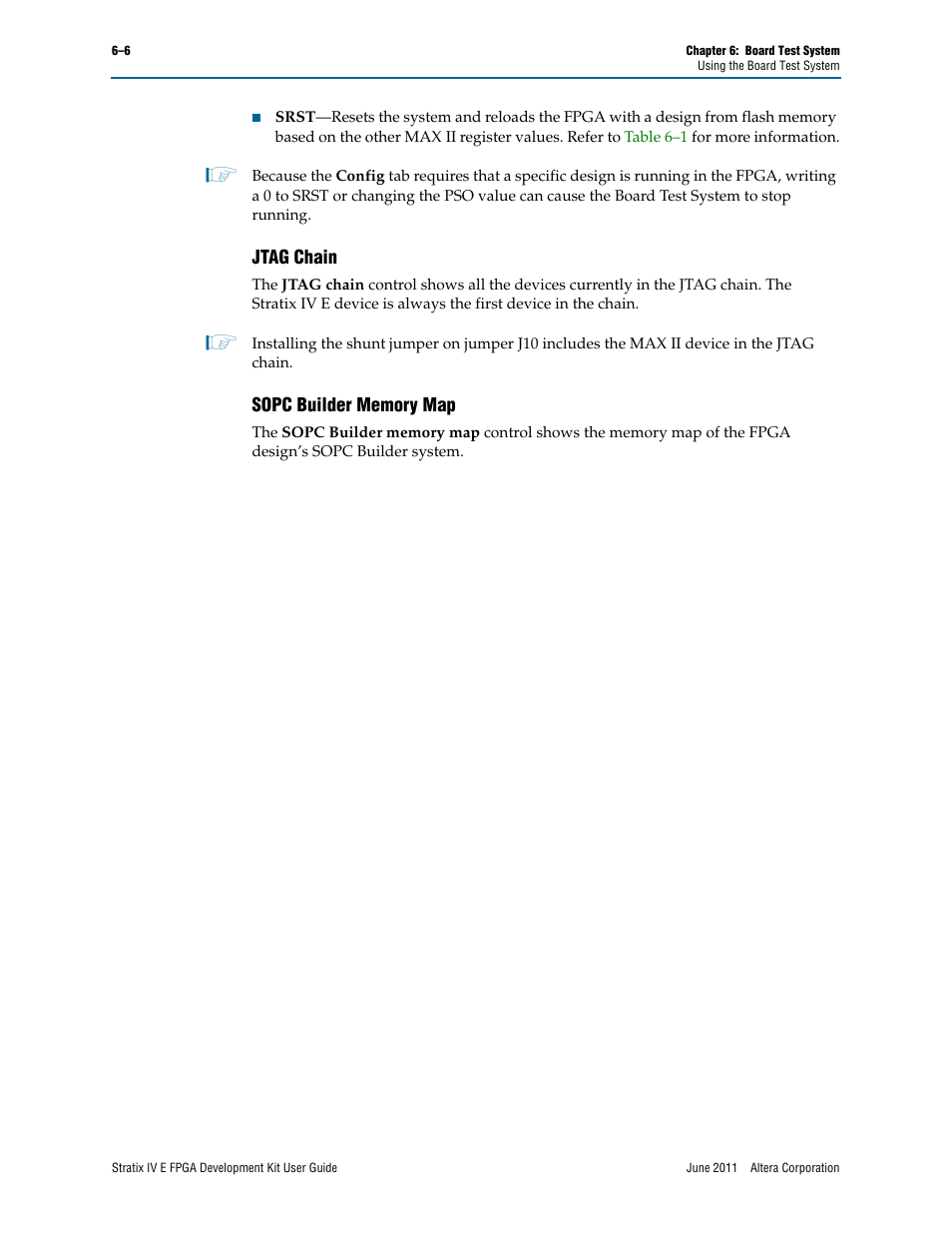Jtag chain –6 sopc builder memory map –6, Jtag chain | Altera Stratix IV E FPGA User Manual | Page 32 / 58