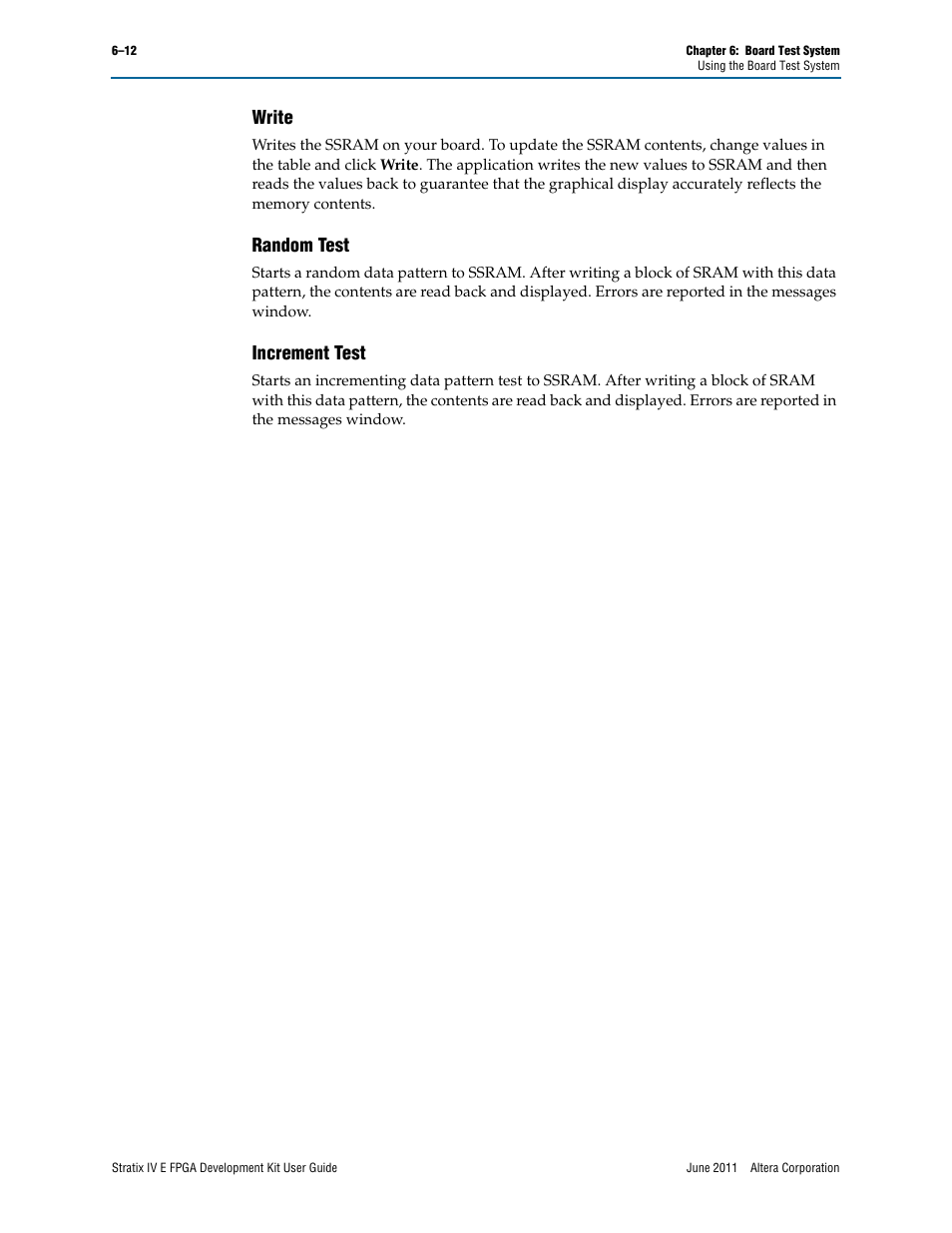 Write –12 random test –12 increment test –12, Write, Random test | Increment test | Altera Stratix IV E FPGA User Manual | Page 38 / 58
