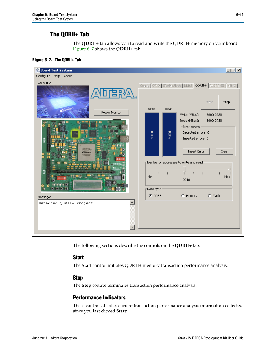 The qdrii+ tab, The qdrii+ tab –15, Start –15 stop –15 performance indicators –15 | Altera Stratix IV E FPGA User Manual | Page 41 / 58