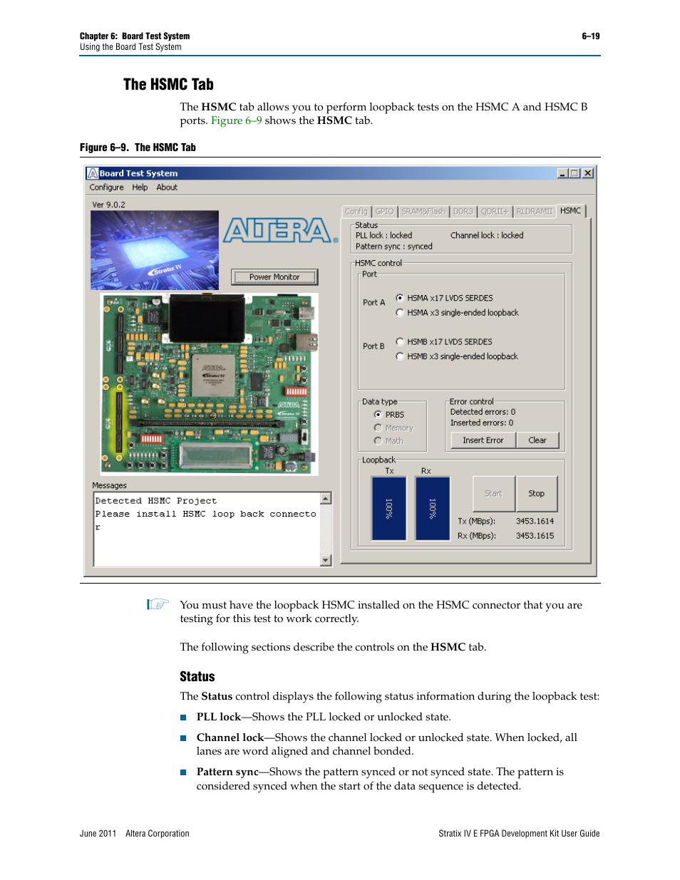 The hsmc tab, The hsmc tab –19, Status –19 | Status | Altera Stratix IV E FPGA User Manual | Page 45 / 58