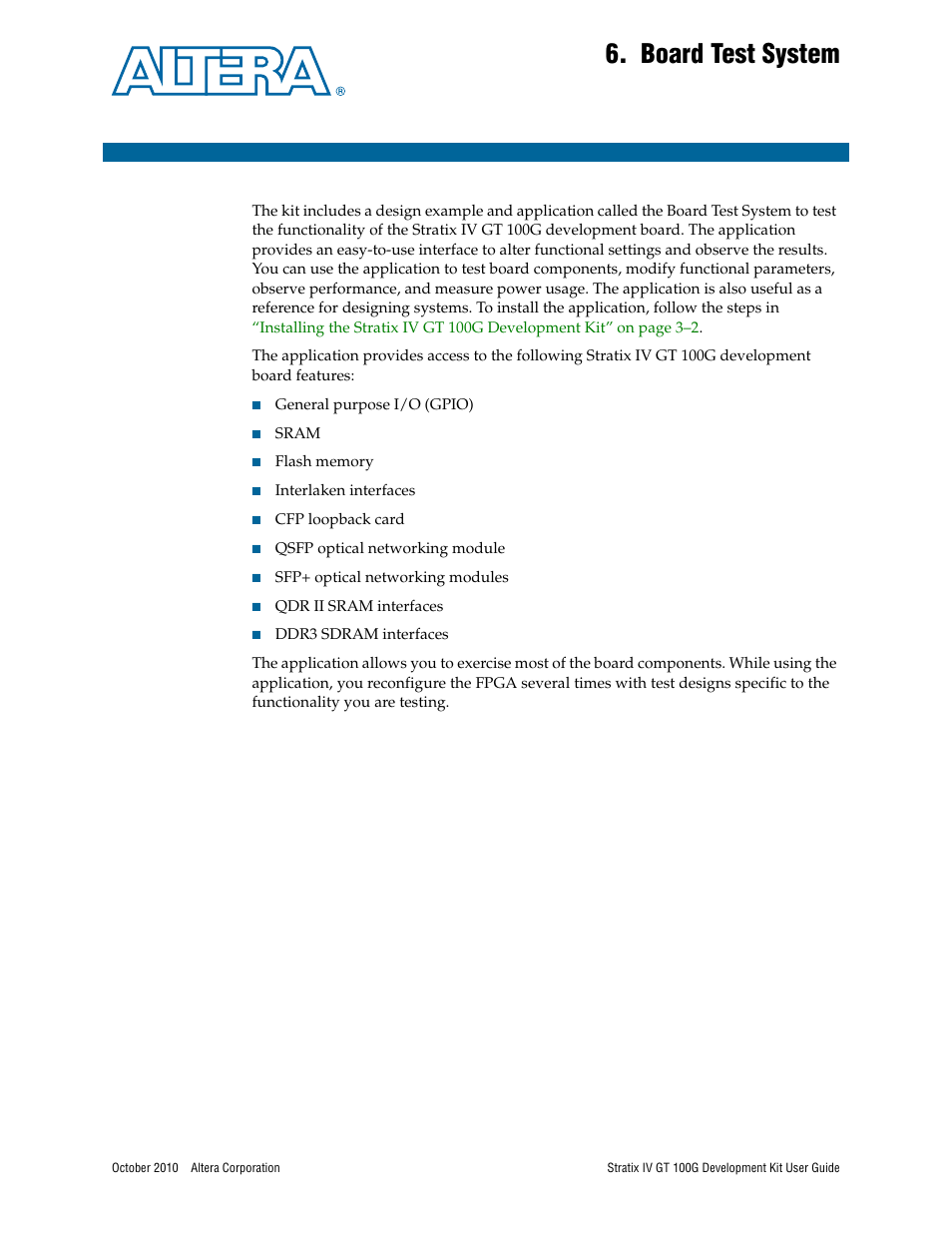 Board test system, Chapter 6. board test system | Altera Stratix IV GT 100G User Manual | Page 23 / 64