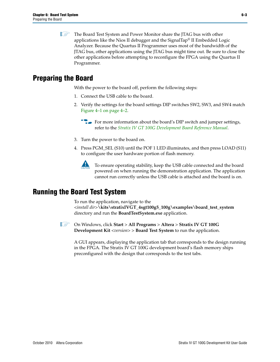 Preparing the board, Running the board test system | Altera Stratix IV GT 100G User Manual | Page 25 / 64