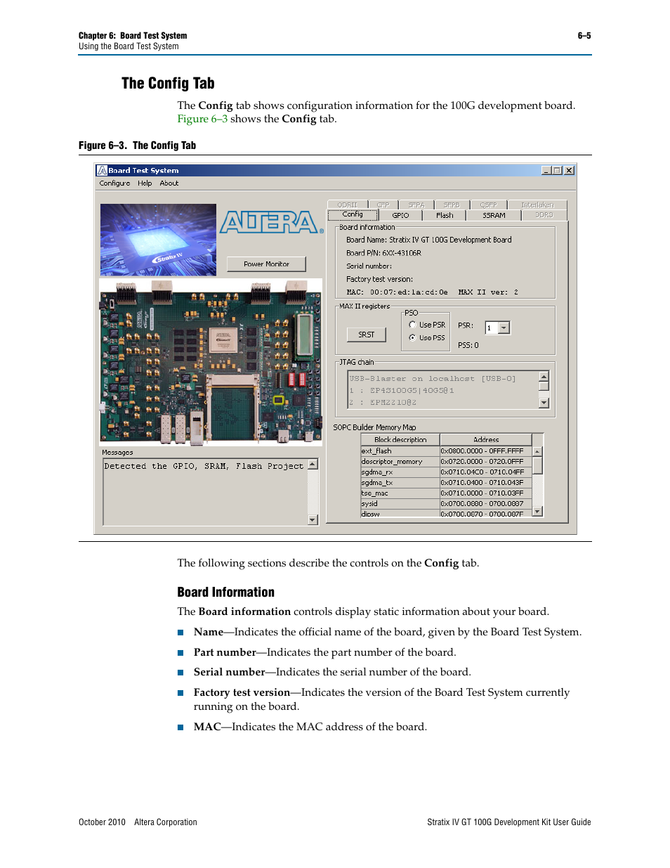 The config tab, The config tab –5, Board information –5 | Board information | Altera Stratix IV GT 100G User Manual | Page 27 / 64