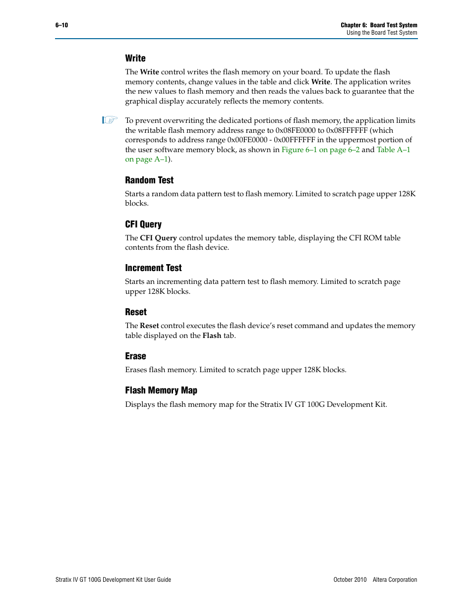 Reset –10 erase –10 flash memory map –10 | Altera Stratix IV GT 100G User Manual | Page 32 / 64