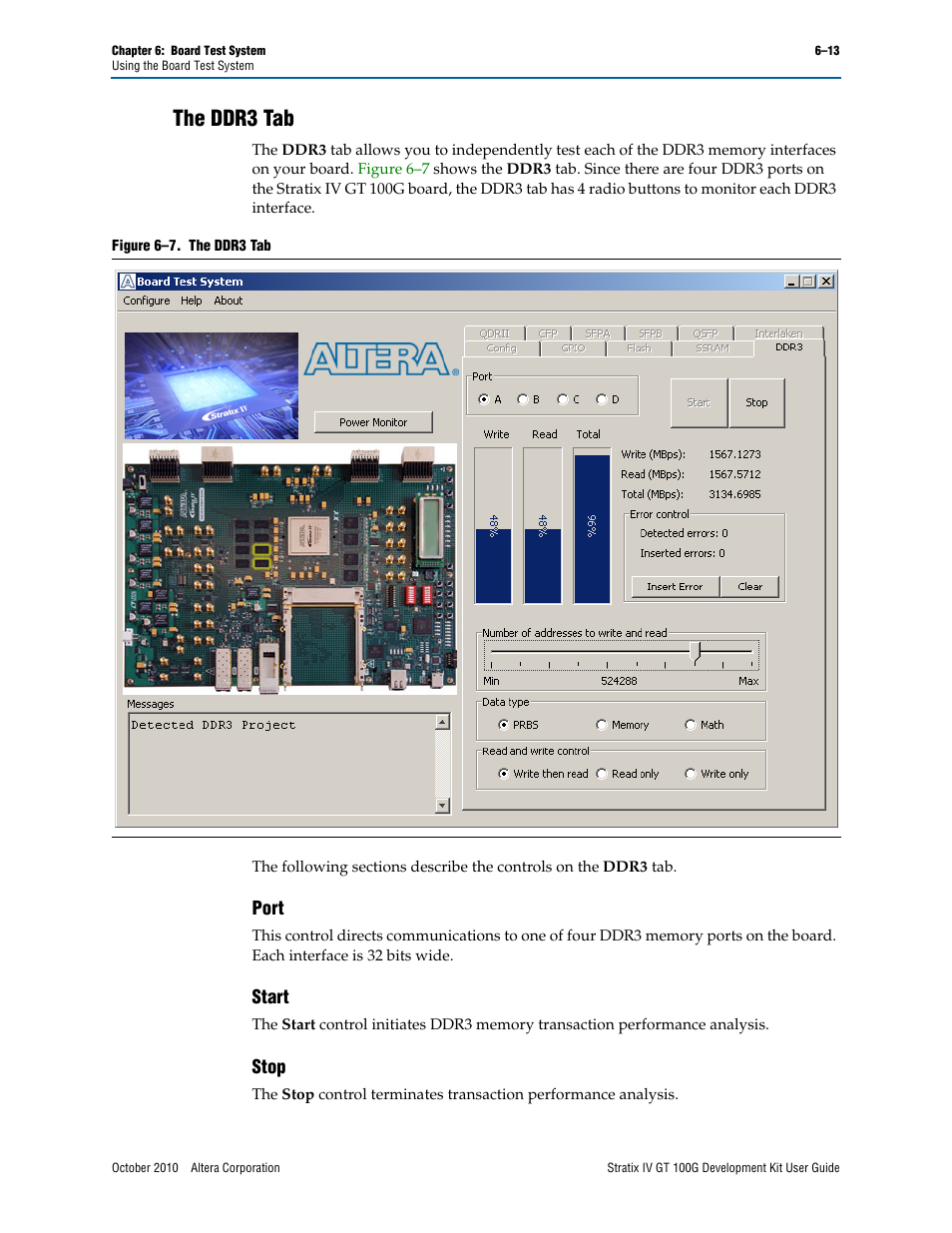 The ddr3 tab, The ddr3 tab –13, Port –13 start –13 stop –13 | Altera Stratix IV GT 100G User Manual | Page 35 / 64