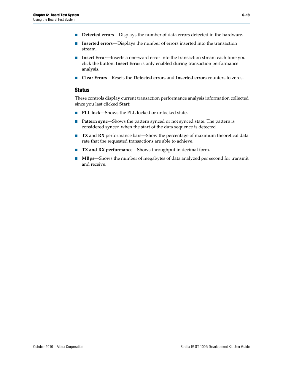 Status –19, Status | Altera Stratix IV GT 100G User Manual | Page 41 / 64
