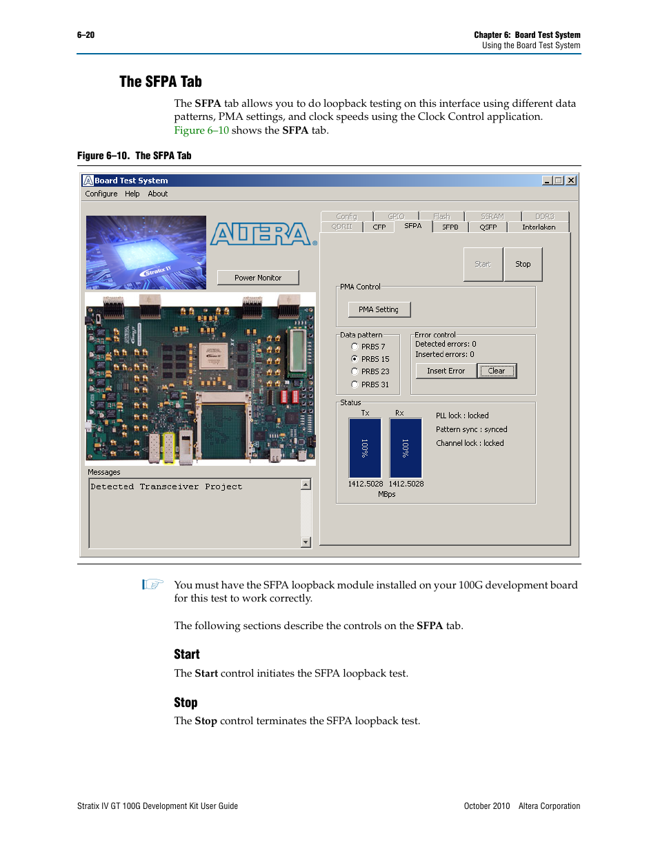 The sfpa tab, The sfpa tab –20, Start –20 stop –20 | Altera Stratix IV GT 100G User Manual | Page 42 / 64