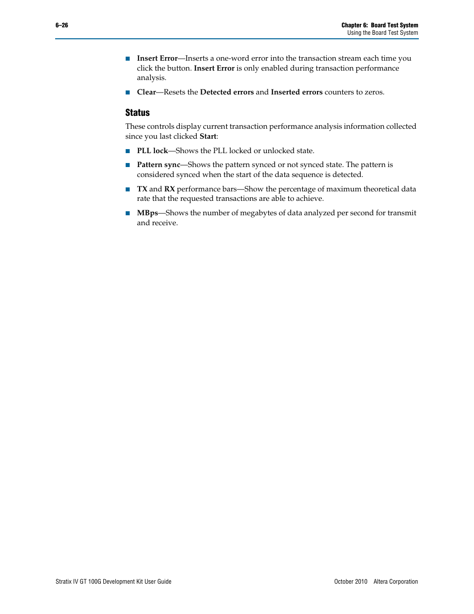 Status –26, Status | Altera Stratix IV GT 100G User Manual | Page 48 / 64