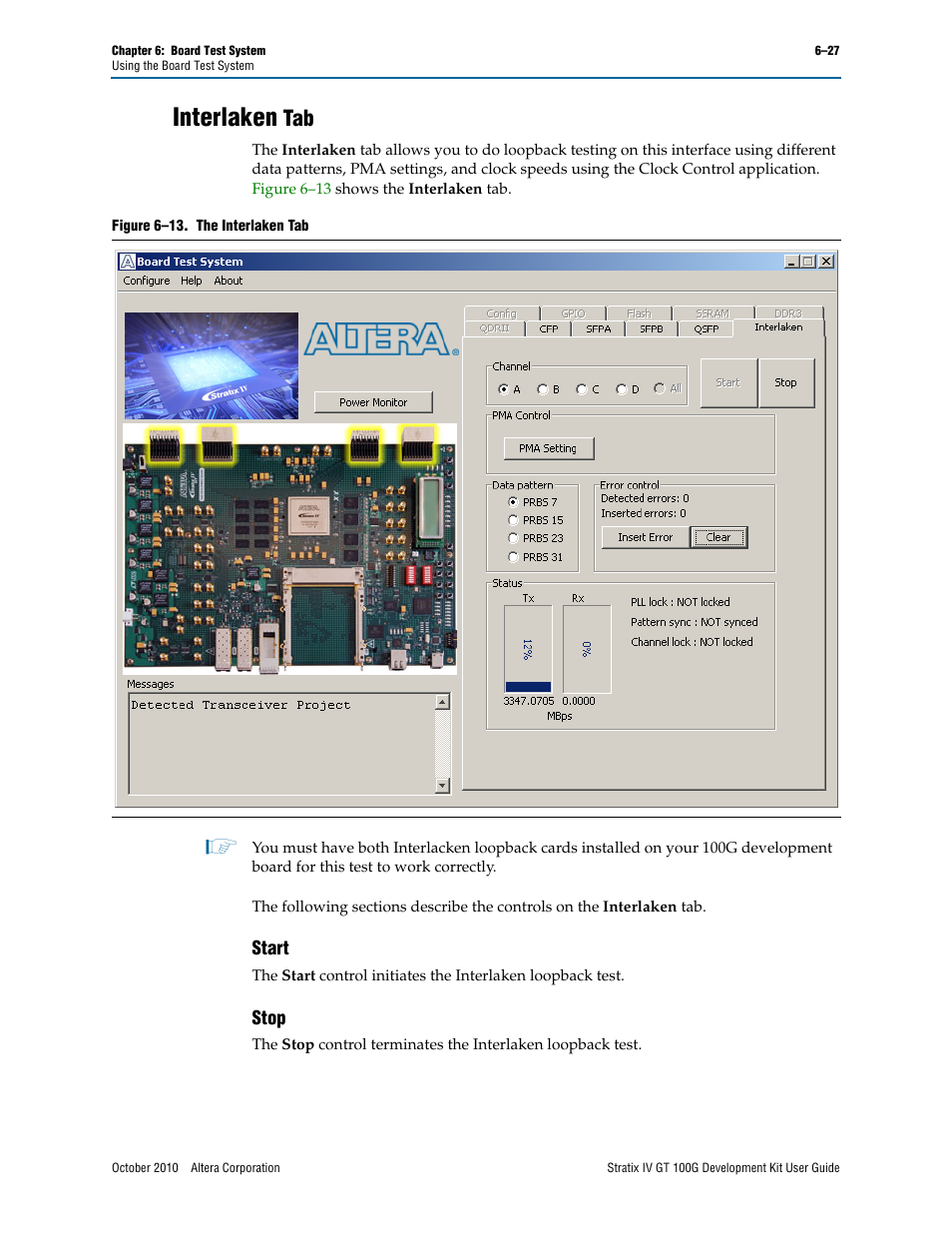 Interlaken tab, Interlaken tab –27, Start –27 stop –27 | Interlaken | Altera Stratix IV GT 100G User Manual | Page 49 / 64