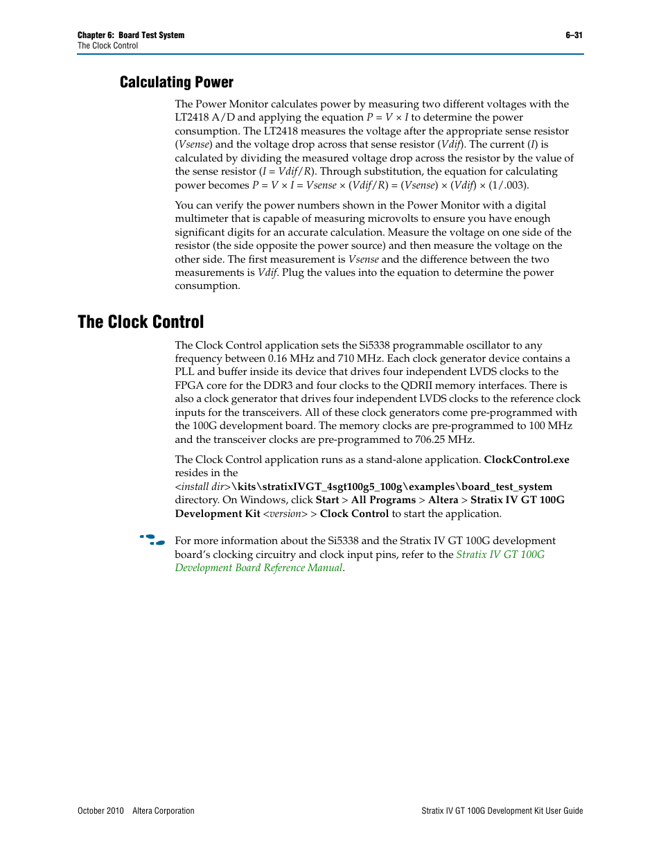 Calculating power, The clock control, Calculating power –31 | The clock control –31 | Altera Stratix IV GT 100G User Manual | Page 53 / 64