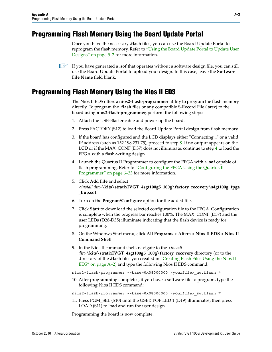 Programming flash memory using the nios ii eds | Altera Stratix IV GT 100G User Manual | Page 59 / 64