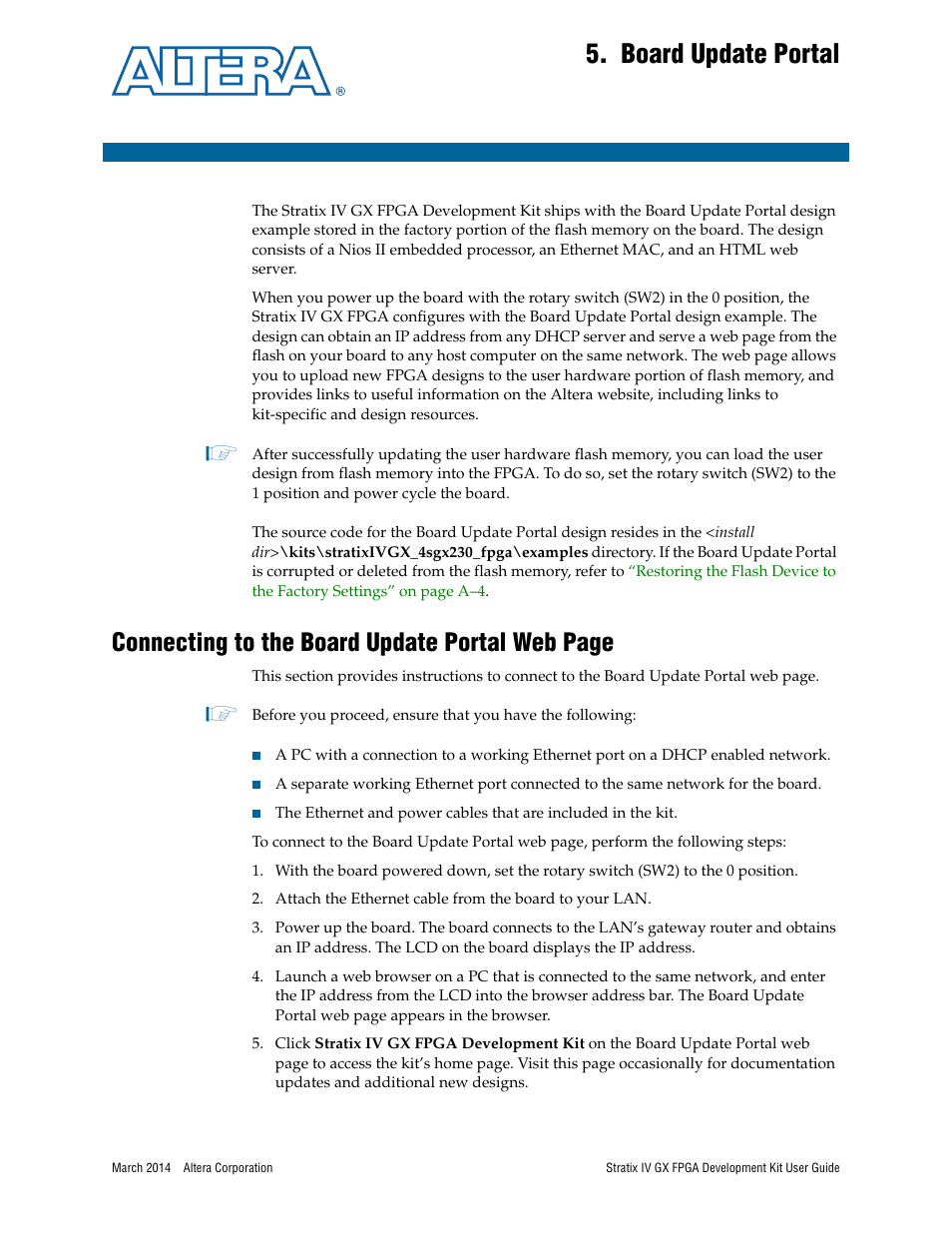 Board update portal, Connecting to the board update portal web page | Altera Stratix IV GX FPGA User Manual | Page 23 / 58