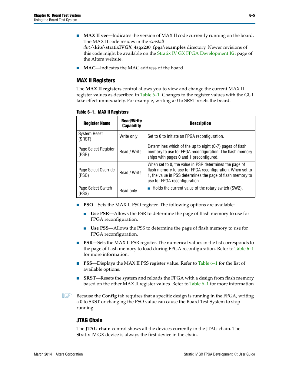 Max ii registers, Jtag chain | Altera Stratix IV GX FPGA User Manual | Page 29 / 58