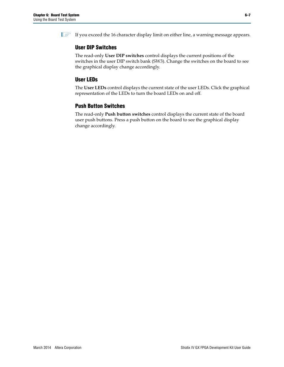 User dip switches, User leds, Push button switches | Altera Stratix IV GX FPGA User Manual | Page 31 / 58