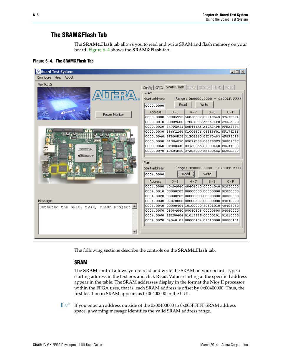 The sram&flash tab, Sram | Altera Stratix IV GX FPGA User Manual | Page 32 / 58