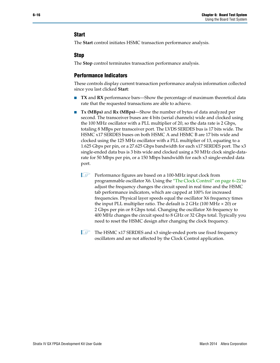 Start, Stop, Performance indicators | Altera Stratix IV GX FPGA User Manual | Page 40 / 58