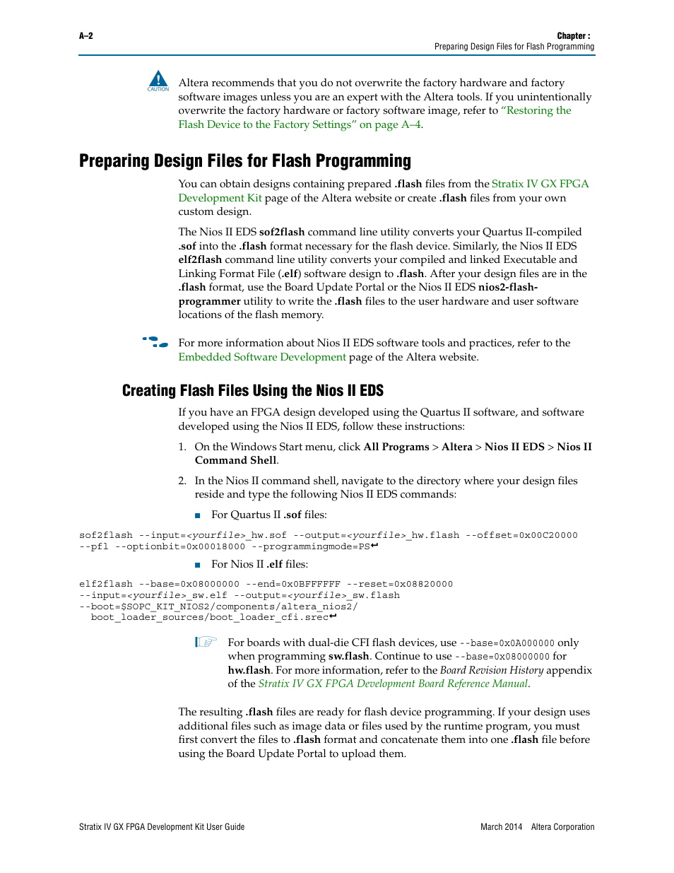 Preparing design files for flash programming, Creating flash files using the nios ii eds, R to | Altera Stratix IV GX FPGA User Manual | Page 50 / 58
