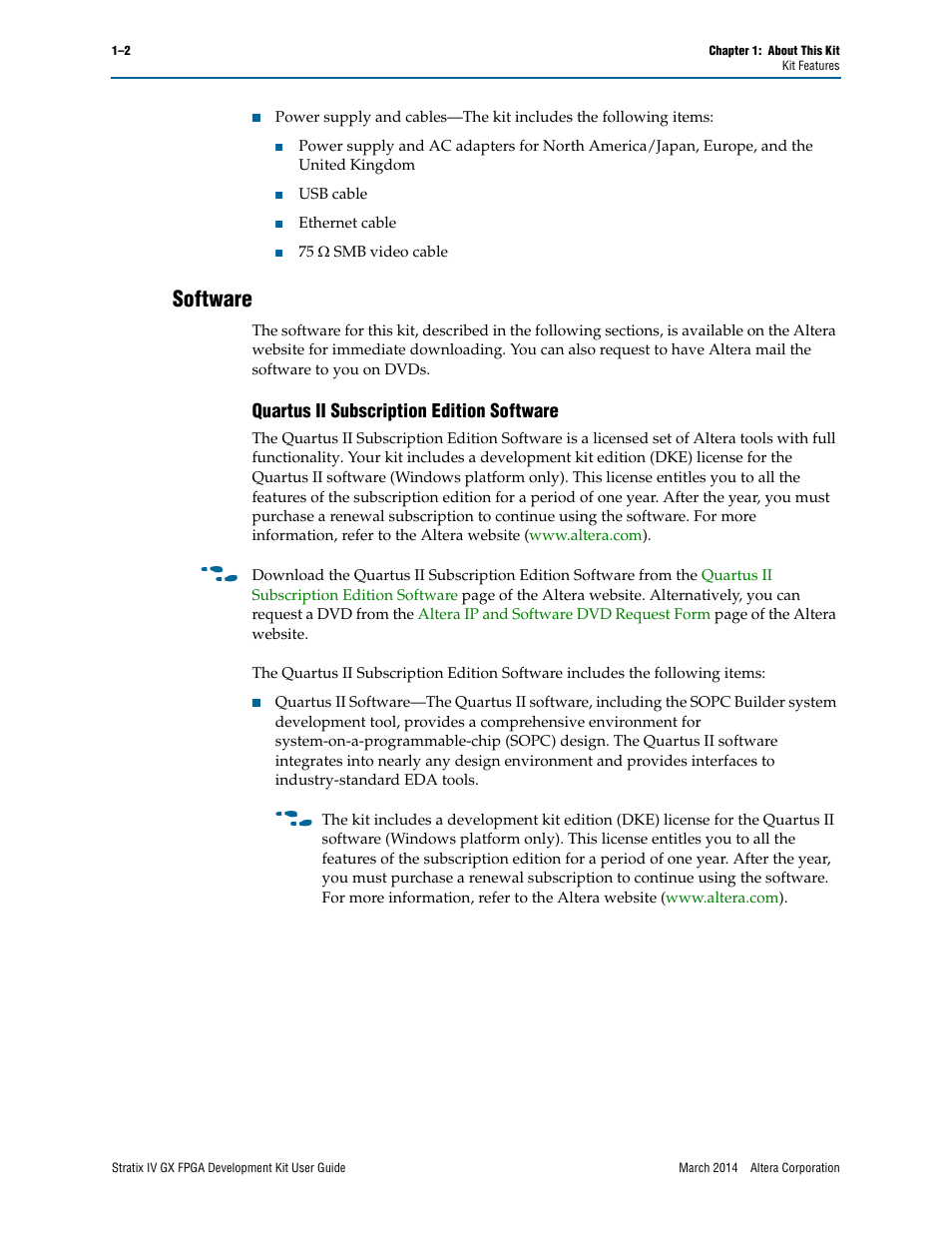 Software, Quartus ii subscription edition software | Altera Stratix IV GX FPGA User Manual | Page 8 / 58