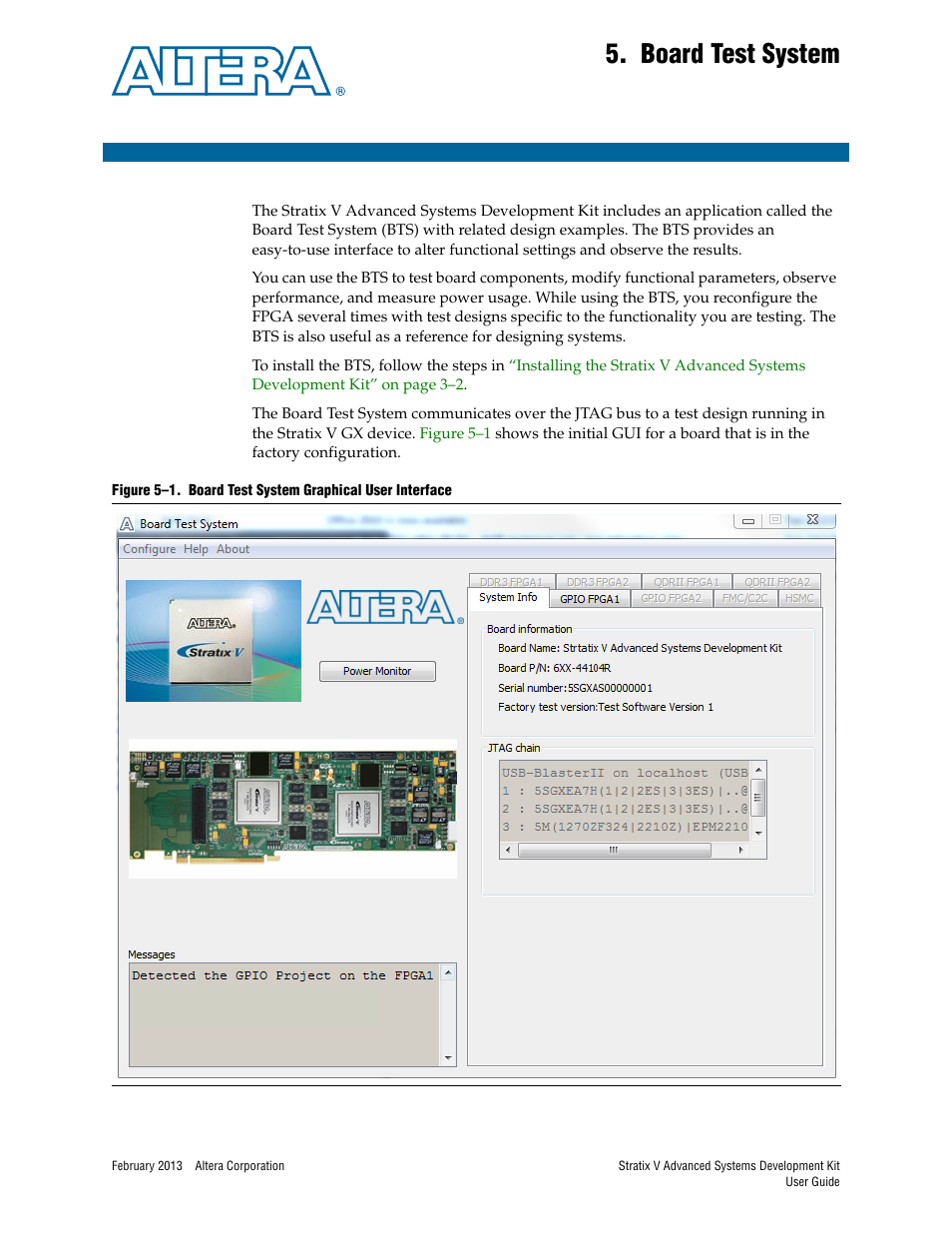 Board test system, Chapter 5. board test system | Altera Stratix V Advanced Systems User Manual | Page 19 / 42