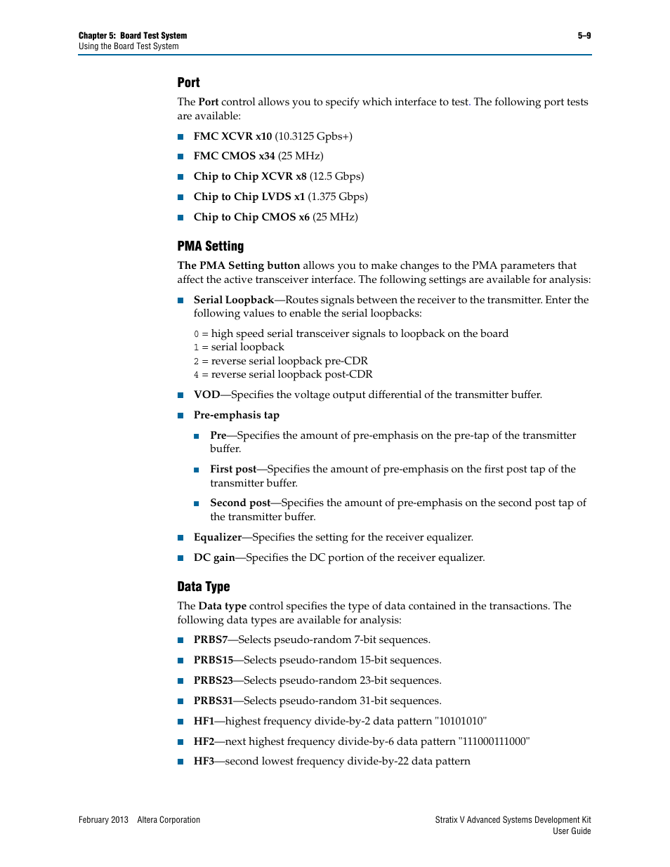 Port, Pma setting, Data type | Port –9 pma setting –9 data type –9 | Altera Stratix V Advanced Systems User Manual | Page 27 / 42
