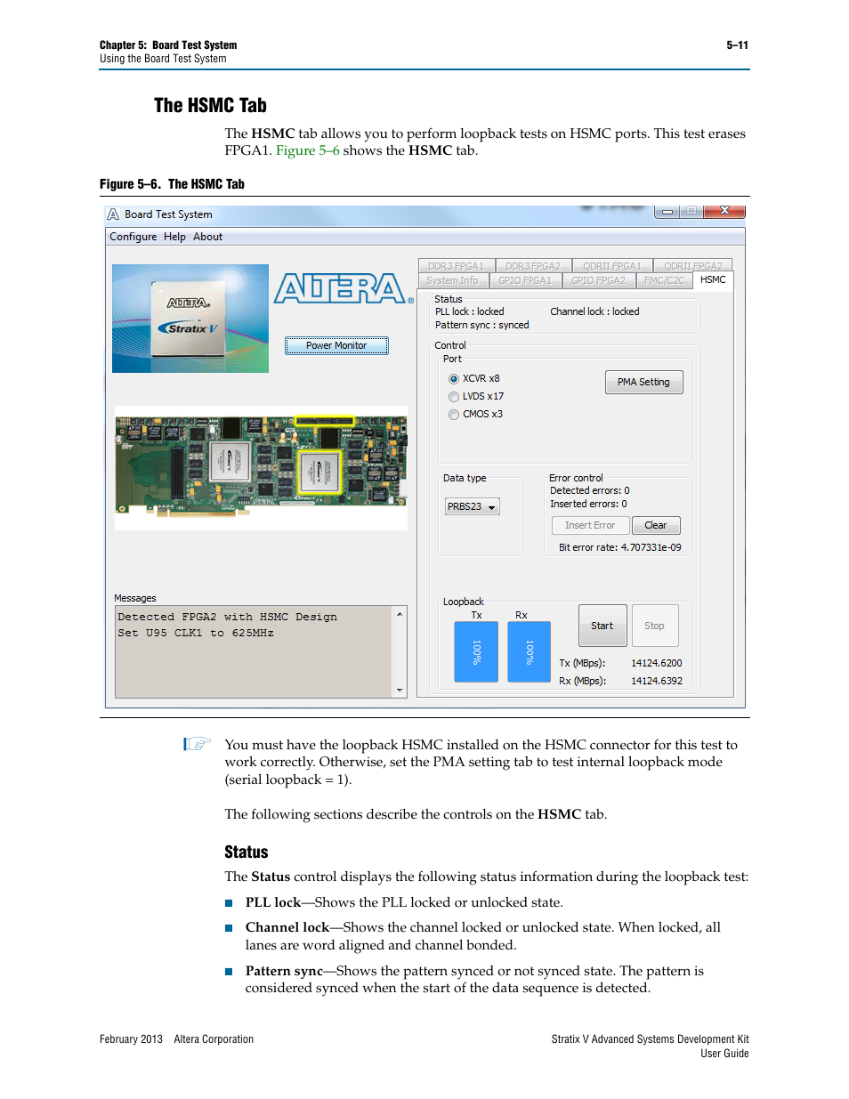 The hsmc tab, Status, The hsmc tab –11 | Status –11 | Altera Stratix V Advanced Systems User Manual | Page 29 / 42