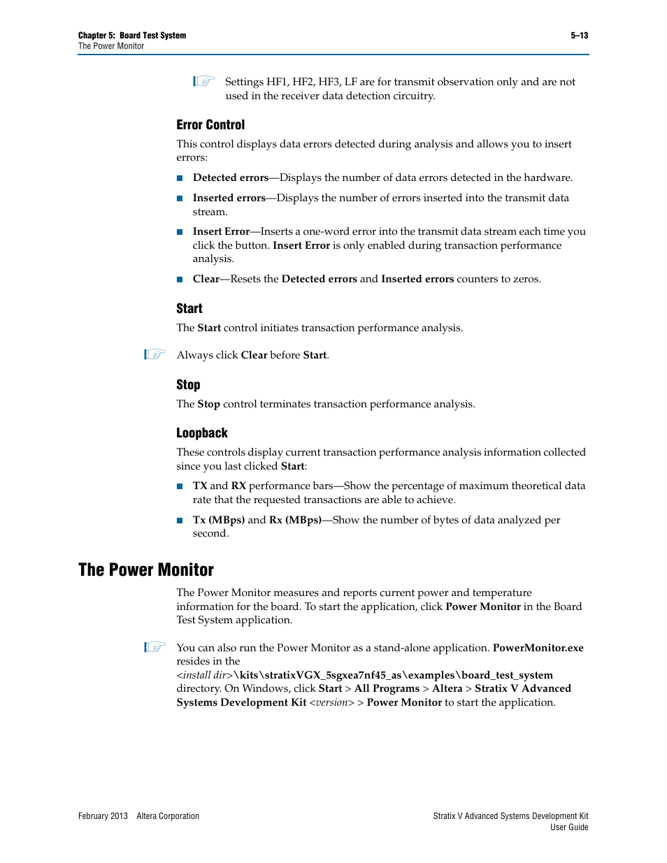 Error control, Start, Stop | Loopback, The power monitor, Error control –13 start –13 stop –13 loopback –13, The power monitor –13 | Altera Stratix V Advanced Systems User Manual | Page 31 / 42