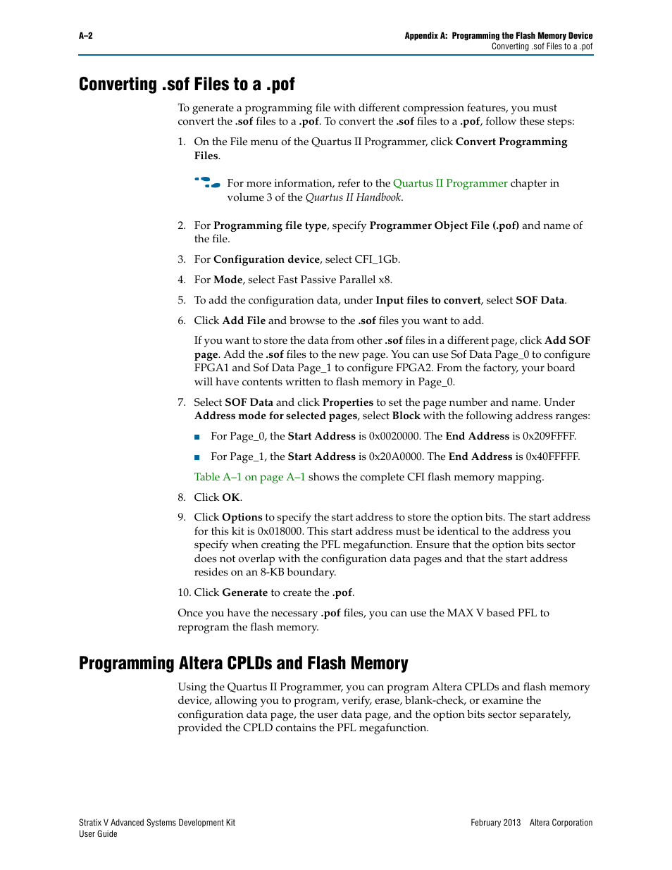 Converting .sof files to a .pof, Programming altera cplds and flash memory | Altera Stratix V Advanced Systems User Manual | Page 38 / 42