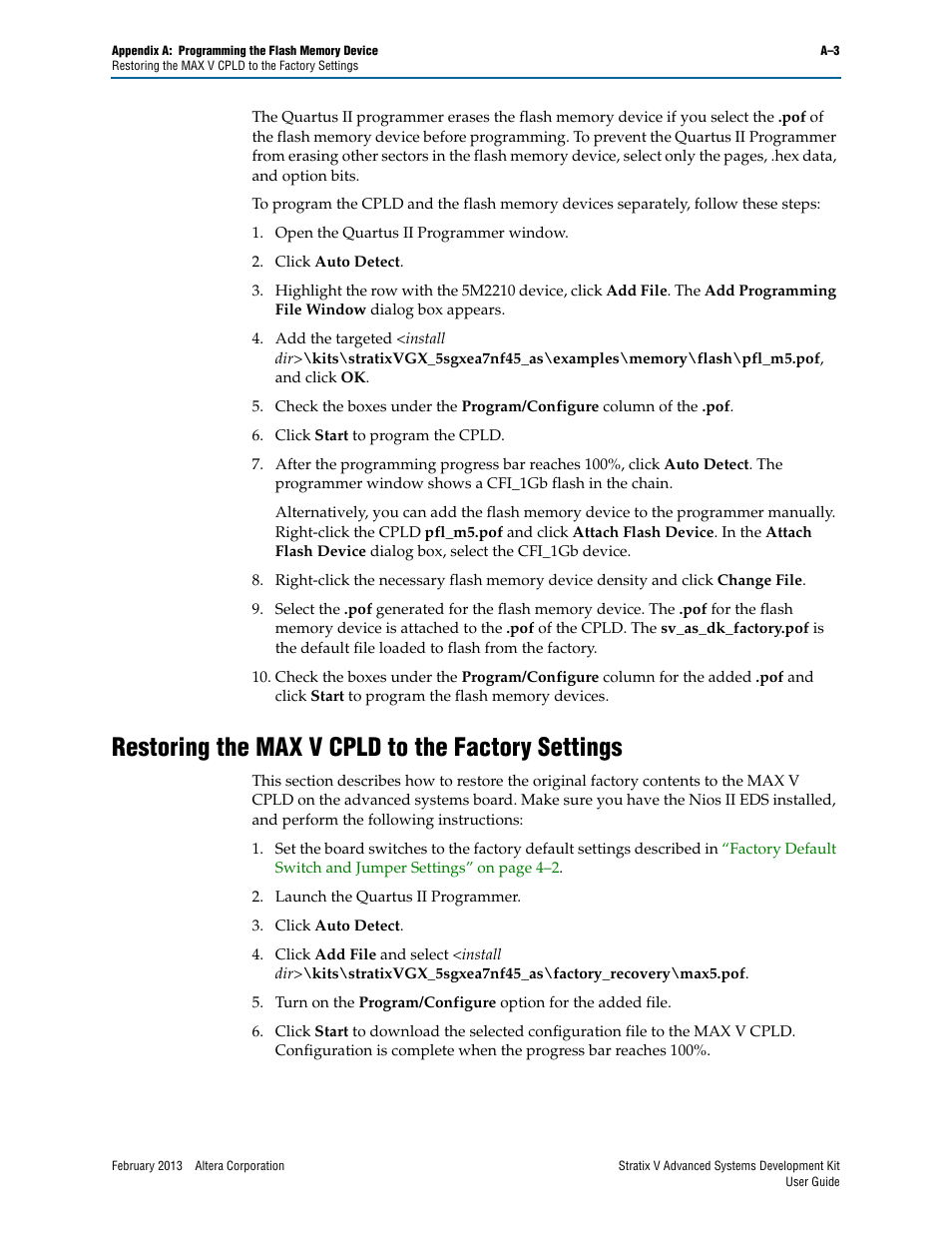 Restoring the max v cpld to the factory settings | Altera Stratix V Advanced Systems User Manual | Page 39 / 42