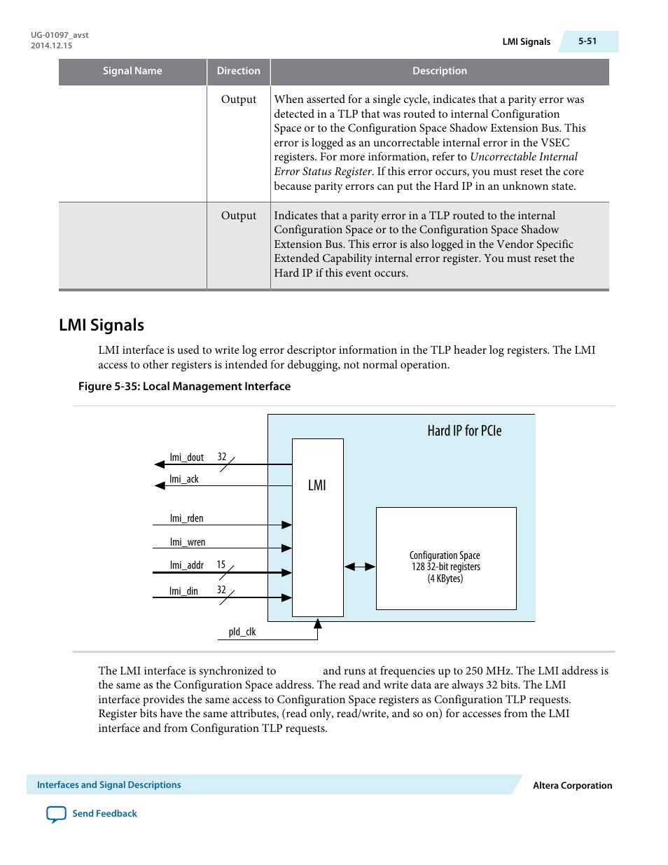 Lmi signals, Hard ip for pcie | Altera Stratix V Avalon-ST User Manual | Page 103 / 293