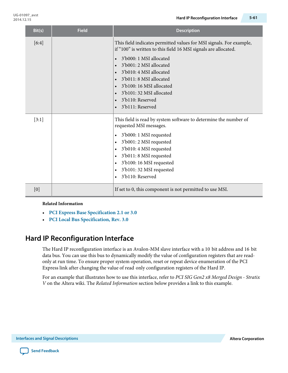 Hard ip reconfiguration interface | Altera Stratix V Avalon-ST User Manual | Page 113 / 293