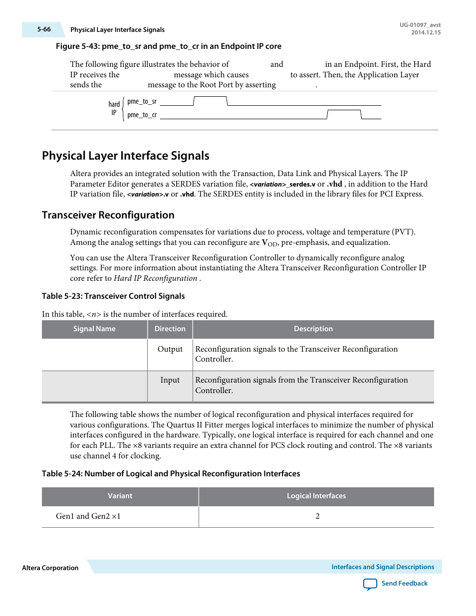 Physical layer interface signals, Transceiver reconfiguration | Altera Stratix V Avalon-ST User Manual | Page 118 / 293