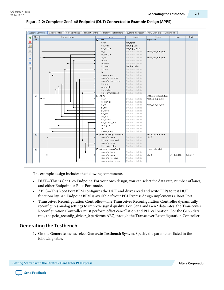 Generating the testbench | Altera Stratix V Avalon-ST User Manual | Page 17 / 293