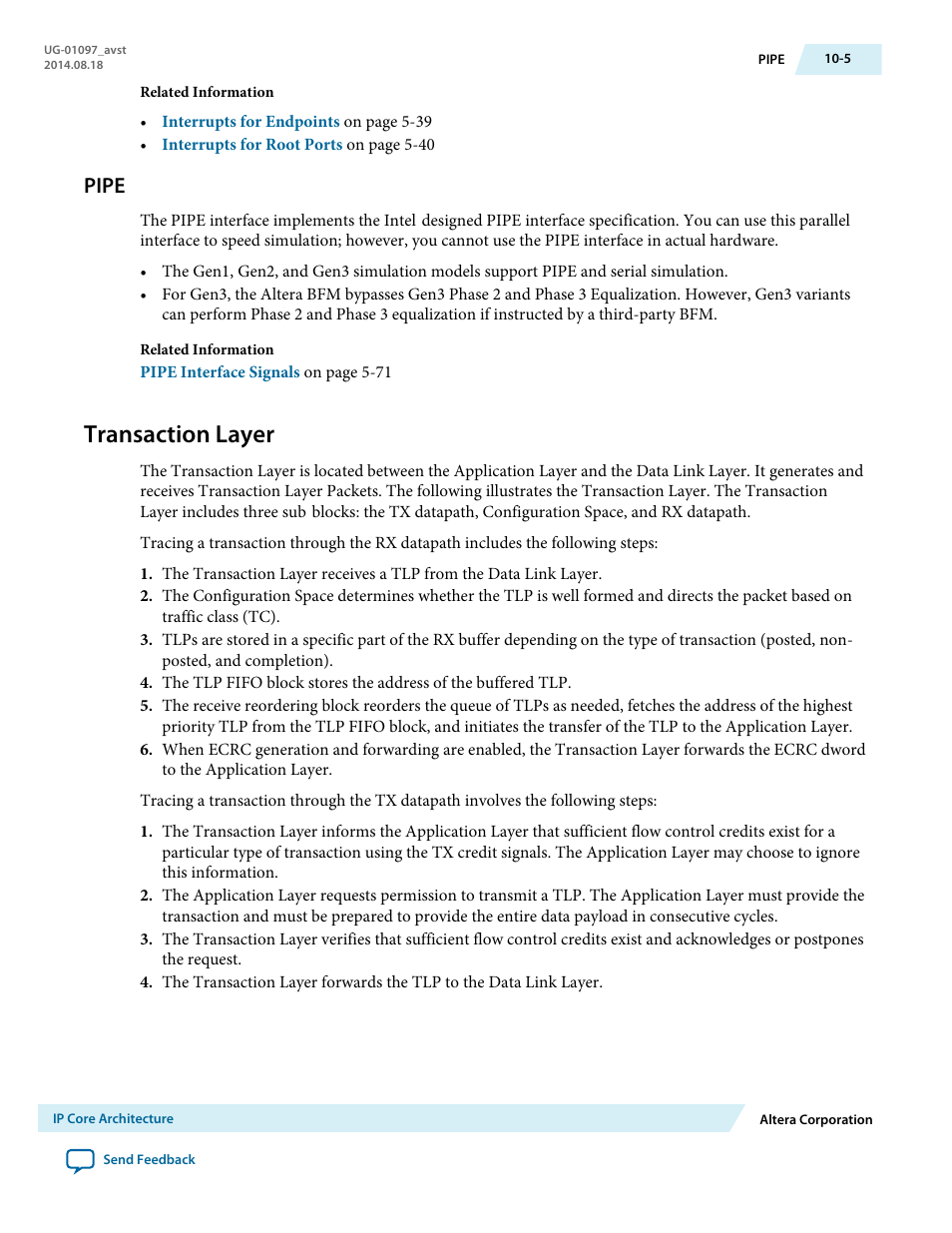 Pipe, Transaction layer | Altera Stratix V Avalon-ST User Manual | Page 172 / 293