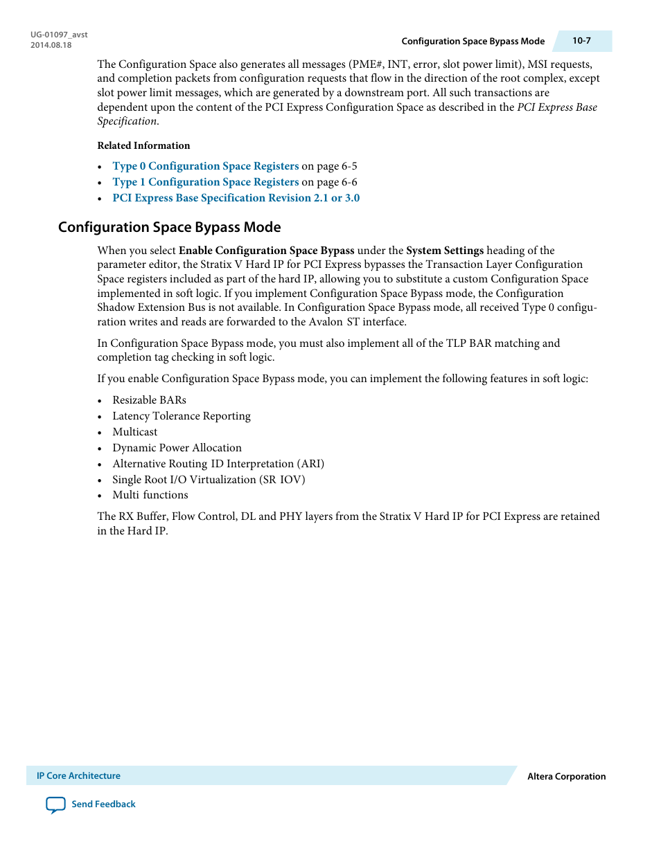 Configuration space bypass mode | Altera Stratix V Avalon-ST User Manual | Page 174 / 293