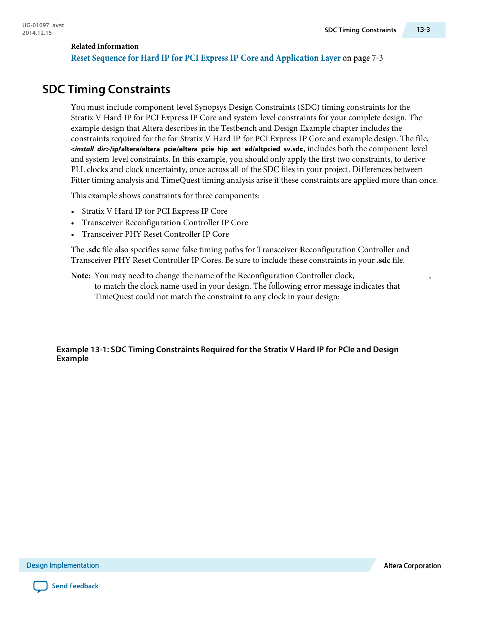 Sdc timing constraints | Altera Stratix V Avalon-ST User Manual | Page 201 / 293